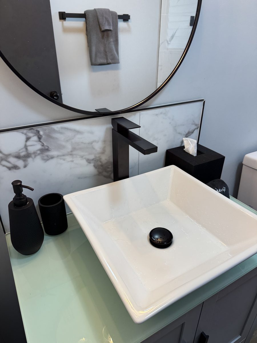 Modern bathroom fixture install with vessel sink